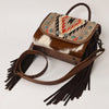 ADBG1388 American Darling Western Leather Small Crossbody Bag with Hair-On Cowhide and Fringes