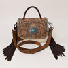 ADBG1388 American Darling Western Leather Small Crossbody Bag with Hair-On Cowhide and Tooled Flap