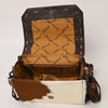 ADBG1388 American Darling Western Leather Small Crossbody Bag with Hair-On Cowhide and Tooled Flap
