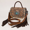 ADBG1388 American Darling Western Leather Small Crossbody Bag with Hair-On Cowhide and Tooled Flap