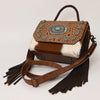 ADBG1388 American Darling Western Leather Small Crossbody Bag with Hair-On Cowhide & Embossed Concho Detail