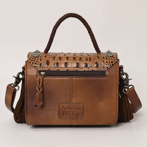 ADBG1388 American Darling Western Leather Small Crossbody Bag with Hair-On Cowhide & Embossed Concho Detail