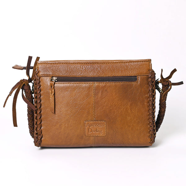 ADBGM335 Leather Crossbody Bag with Turquoise Concho & Braided Strap - Handmade Western Purse