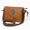 ADBGM335 Leather Crossbody Bag with Turquoise Concho & Braided Strap - Handmade Western Purse