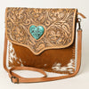 ADBG1389 American Darling Western Leather Crossbody with Hair-On Cowhide & Hand-Tooled Floral Detail
