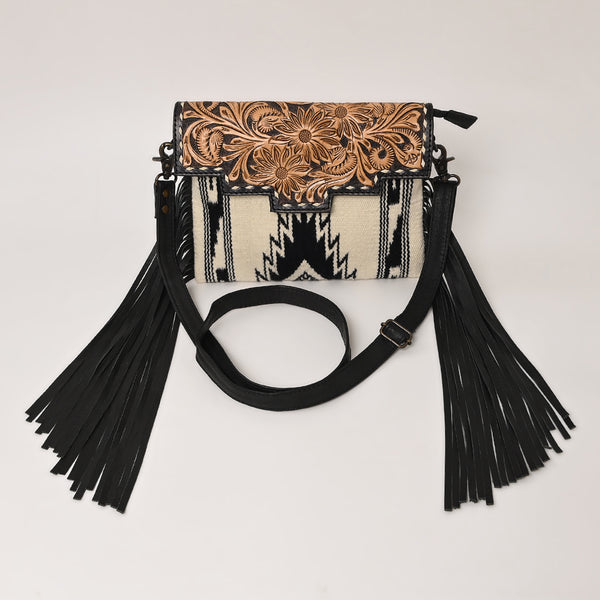 ADBG587 American Darling Hand Tooled Floral Carved & Saddle Blanket Western Cross body Bag
