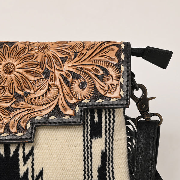 ADBG587 American Darling Hand Tooled Floral Carved & Saddle Blanket Western Cross body Bag