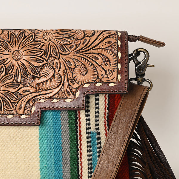 ADBG587 American Darling Hand Tooled Floral Carved & Saddle Blanket Western Cross body Bag