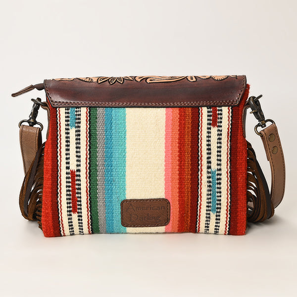 ADBG587 American Darling Hand Tooled Floral Carved & Saddle Blanket Western Cross body Bag