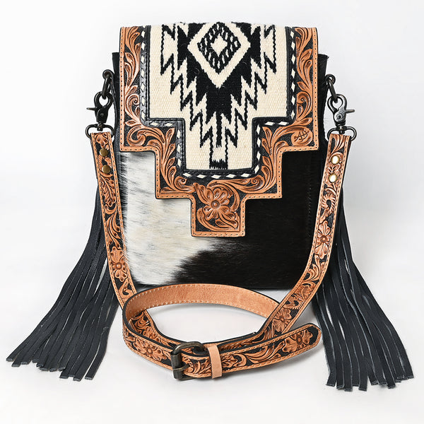 ADBG856 American Darling Hand Tooled Floral & Cowhide Messenger Bag with Saddle Blanket
