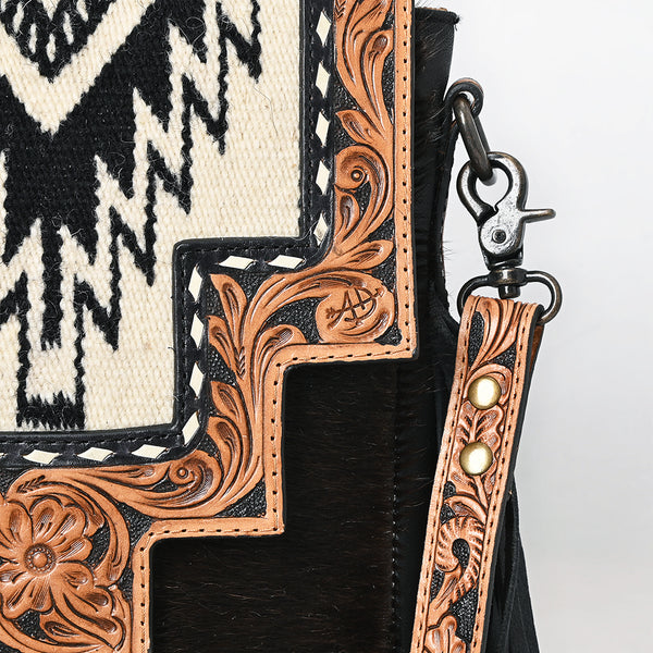 ADBG856 American Darling Hand Tooled Floral & Cowhide Messenger Bag with Saddle Blanket