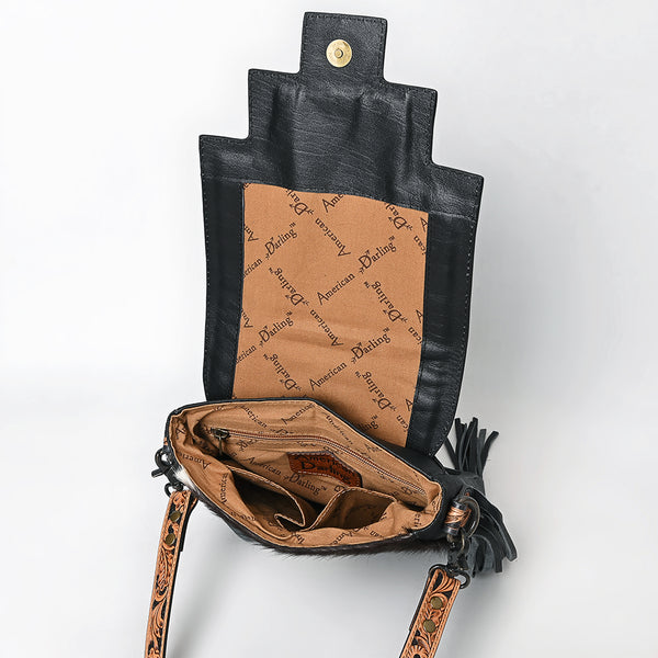 ADBG856 American Darling Hand Tooled Floral & Cowhide Messenger Bag with Saddle Blanket