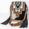 ADBG856 American Darling Hand Tooled Floral & Cowhide Messenger Bag with Saddle Blanket