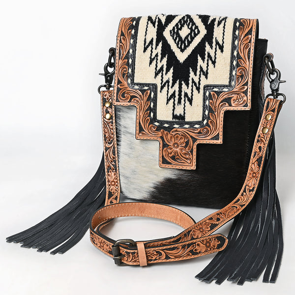 ADBG856 American Darling Hand Tooled Floral & Cowhide Messenger Bag with Saddle Blanket