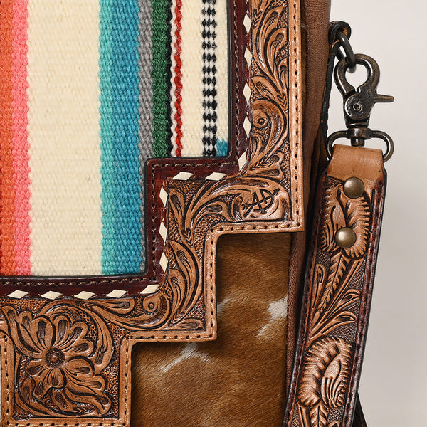 ADBG856 American Darling Hand Tooled Floral & Cowhide Messenger Bag with Saddle Blanket