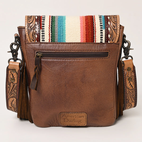 ADBG856 American Darling Hand Tooled Floral & Cowhide Messenger Bag with Saddle Blanket