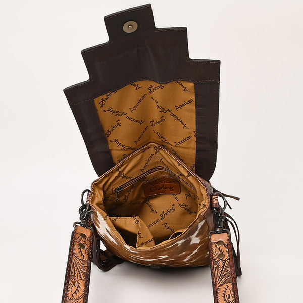 ADBG856 American Darling Hand Tooled Floral & Cowhide Messenger Bag with Saddle Blanket