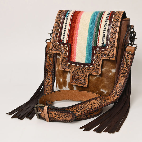 ADBG856 American Darling Hand Tooled Floral & Cowhide Messenger Bag with Saddle Blanket
