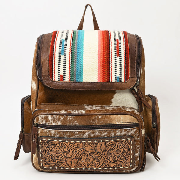 ADBG860 American Darling Western Wool & Cowhide Backpack with Tooled Leather Accent Pocket