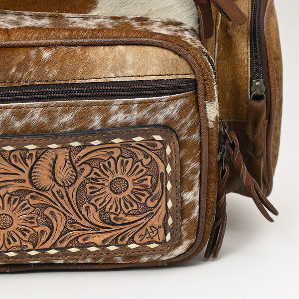 ADBG860 American Darling Western Wool & Cowhide Backpack with Tooled Leather Accent Pocket