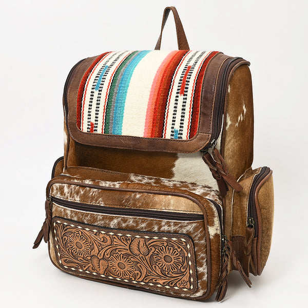 ADBG860 American Darling Western Wool & Cowhide Backpack with Tooled Leather Accent Pocket
