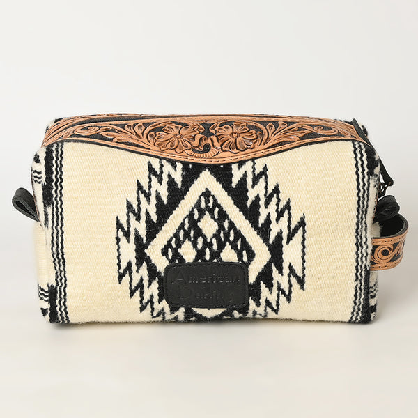 ADBG995 American Darling Hand Tooled Floral Leather Toiletry Bag with Hand-Woven Saddle Blanket