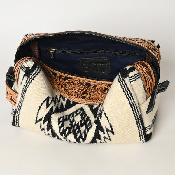 ADBG995 American Darling Hand Tooled Floral Leather Toiletry Bag with Hand-Woven Saddle Blanket