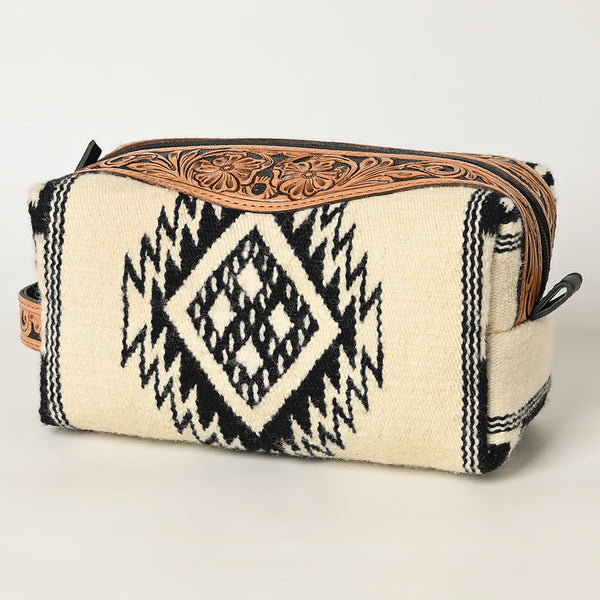 ADBG995 American Darling Hand Tooled Floral Leather Toiletry Bag with Hand-Woven Saddle Blanket
