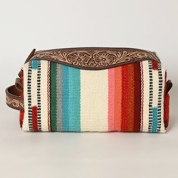 ADBG995 American Darling Hand Tooled Floral Leather Toiletry Bag with Hand-Woven Saddle Blanket