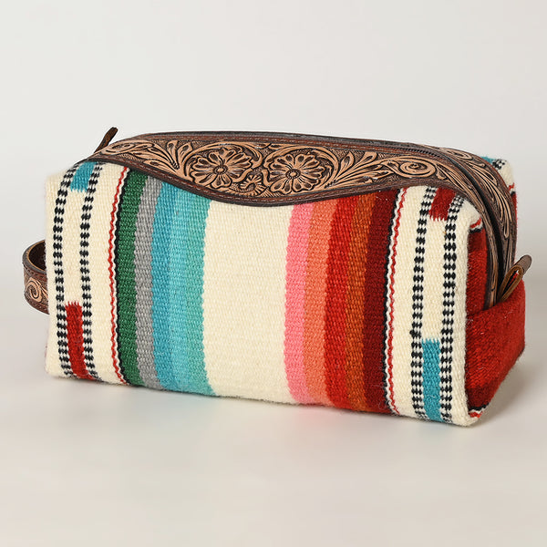 ADBG995 American Darling Hand Tooled Floral Leather Toiletry Bag with Hand-Woven Saddle Blanket