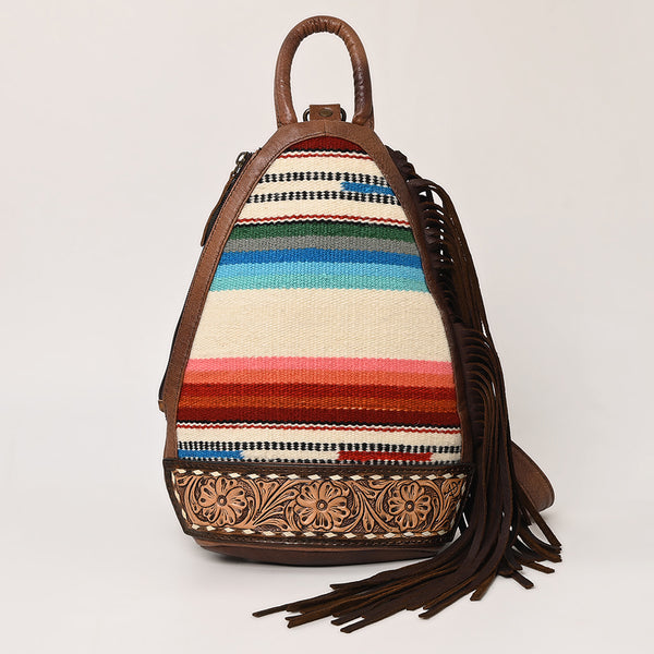 ADBG1125 American Darling Handcrafted Western Leather Sling Bag with Floral Carved Design & Saddle Blanket Detail