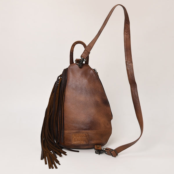 ADBG1125 American Darling Handcrafted Western Leather Sling Bag with Floral Carved Design & Saddle Blanket Detail