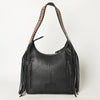 ADBG1390 American Darling Western Leather Hobo Bag with Fringe & Handwoven Saddle Blanket - Genuine Leather Tote