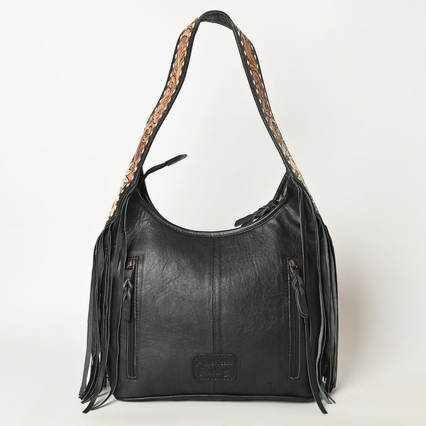 ADBG1390 American Darling Western Leather Hobo Bag with Fringe & Handwoven Saddle Blanket - Genuine Leather Tote