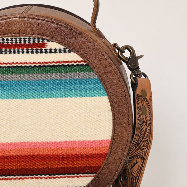 ADBG1391 American Darling Western Leather Canteen Bag with Hand Woven Saddle Blanket & Tooled Strap