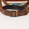 ADBG1391 American Darling Western Leather Canteen Bag with Hand Woven Saddle Blanket & Tooled Strap