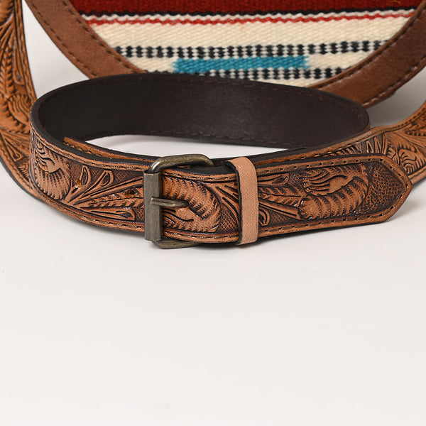 ADBG1391 American Darling Western Leather Canteen Bag with Hand Woven Saddle Blanket & Tooled Strap