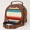 ADBG1391 American Darling Western Leather Canteen Bag with Hand Woven Saddle Blanket & Tooled Strap