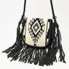 ADBG1392 American Darling Western Leather Crossbody Bag with Fringe & Hand Woven Saddle Blanket Panel