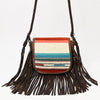 ADBG1392 American Darling Western Leather Crossbody Bag with Fringe & Hand Woven Saddle Blanket Panel