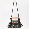 ADBG1392 American Darling Western Leather Crossbody Bag with Fringe & Hand Woven Saddle Blanket Panel