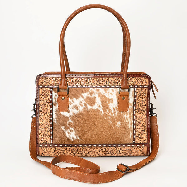 ADBG1393 American Darling Western Leather Tote Bag with Hair-On Cowhide & Hand-Tooled Floral Detailing