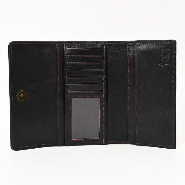 ADBGZ788 Hand-Tooled Leather Long Wallet - Western Floral Design