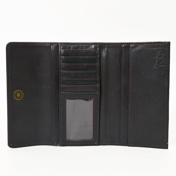 ADBGZ788 Hand-Tooled Leather Long Wallet - Western Floral Design