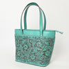 ADBGZ789 Hand-Tooled Leather Tote Bag - Western Floral Design