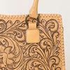 ADBGZ793 Hand-Tooled Western Leather Tote Bag - Floral Carving with Whipstitch Edges