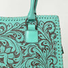 ADBGZ793 Hand-Tooled Western Leather Tote Bag - Floral Carving with Whipstitch Edges