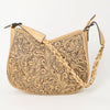 LC-ADBGZ795 Hand-Tooled Western Leather Hobo Bag - Floral Carving with Braided Strap