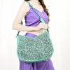 LC-ADBGZ795 Hand-Tooled Western Leather Hobo Bag - Floral Carving with Braided Strap