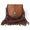 ADBGM262 Braided Fringe Messenger Bag - Genuine Leather with Turquoise Concho